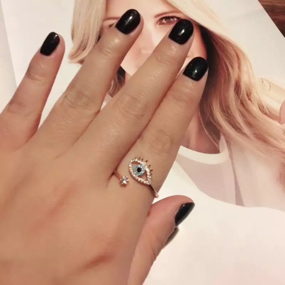 Elegant Evil Eye Hamsa Rose Gold Ring - Picture 7 of 7